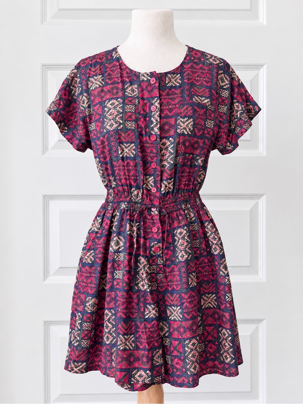 Vintage 80s/90s Marsh Landing Romper Women’s L Abstract Tribal Print Button Fron
